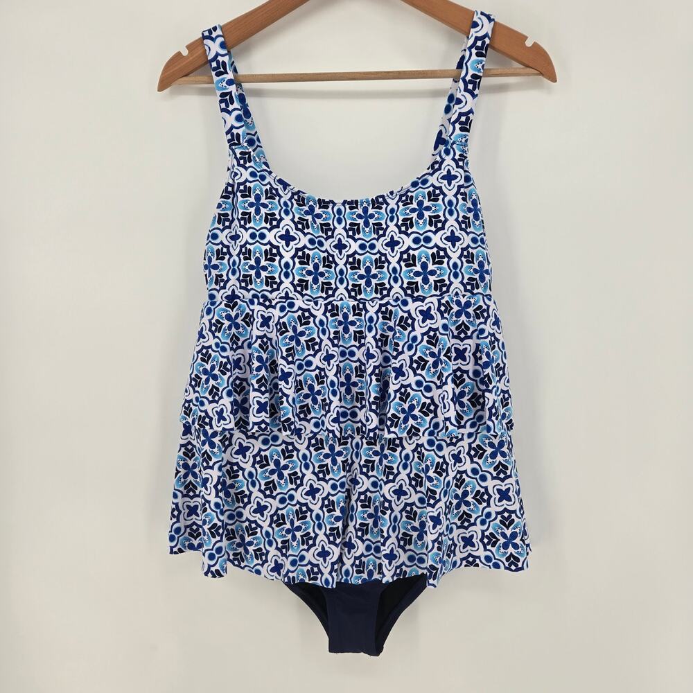 Swim Solutions One‑Piece Swimsuit Blue Print Tummy Control Size 10